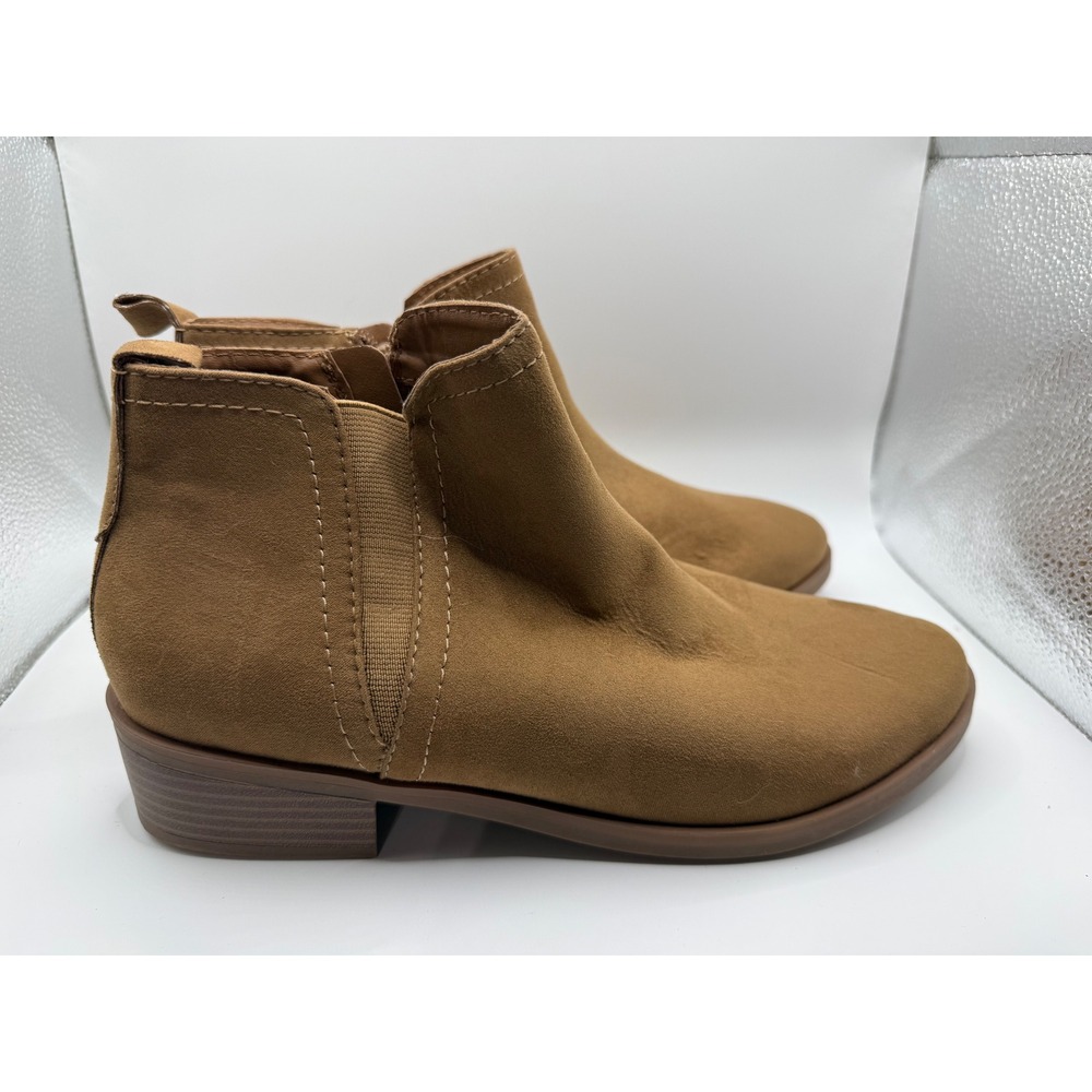 Time and Tru Women's Tan Suede Ankle Boots‎ Side Zip Elastic Gore Size 10